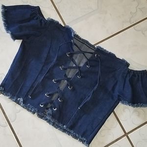 Crop dark denim top